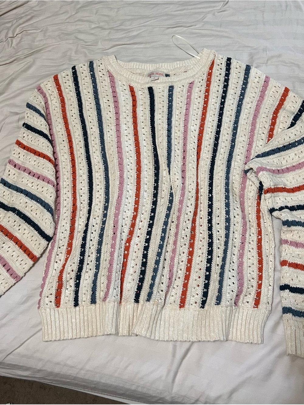 Knox Rose Cream Sweater with Navy, Pink & Rust Stripes